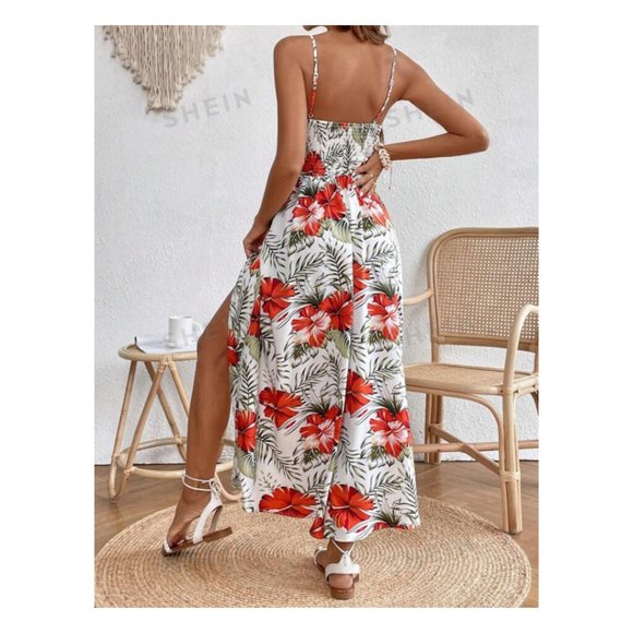 Maxi Sundress with Embroidered High Waist Detail & Side Slit  MEDIUM NIB - Picture 1 of 9